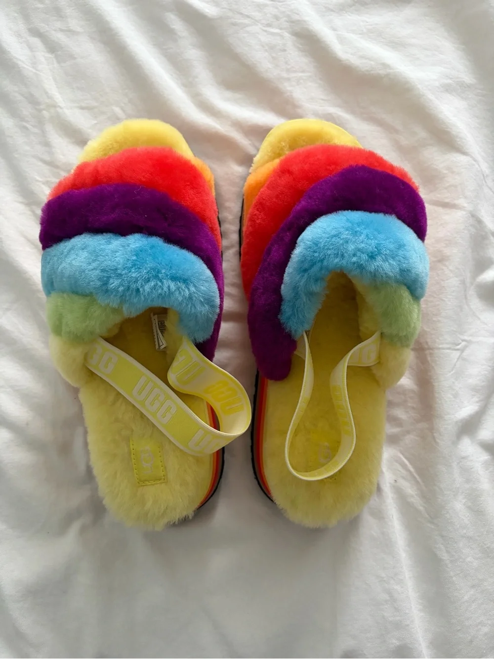 UGG Special Edition Pride Rainbow Disco Striped Platform Slippers Size 11 NEW